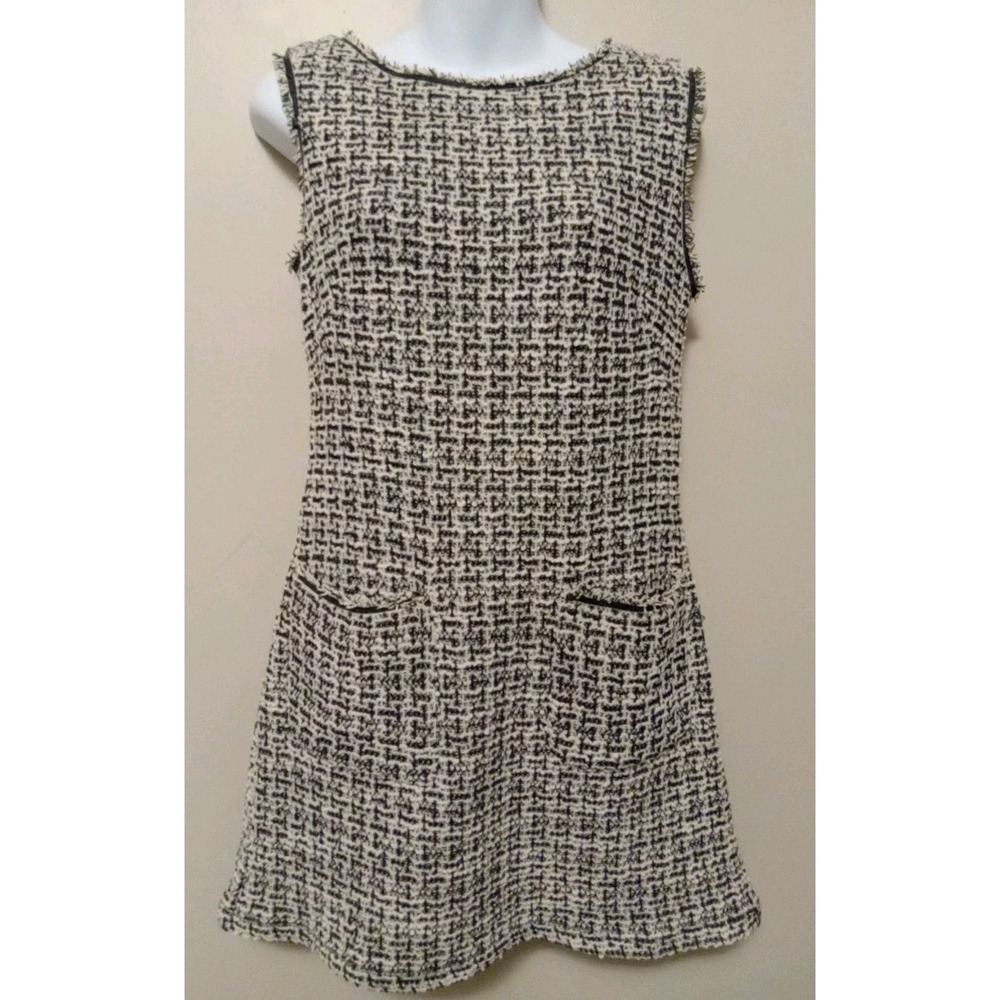 max studio Women Black Ivory Tweed Pockets‎ Sleeveless Shift Dress Size S
